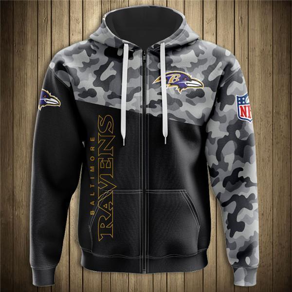 Baltimore Ravens Half Camo 3D Zipper Hoodie Jacket