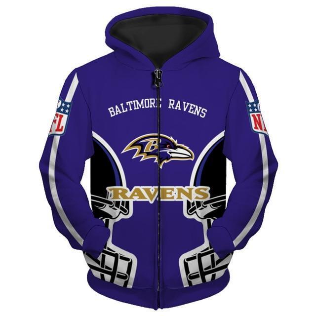 Baltimore Ravens Solid Color 3D Zipper Hoodie Jacket