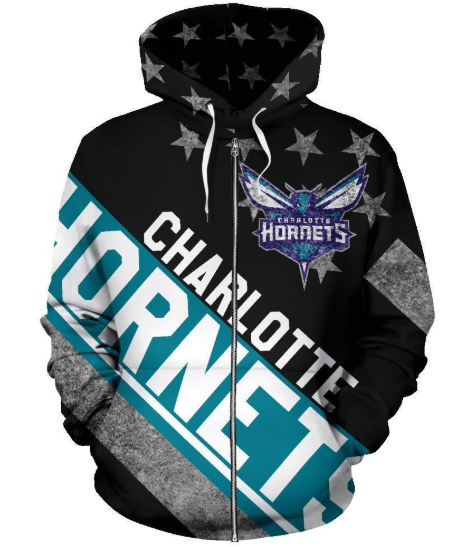Charlotte Hornets Stripe With Stars 3D Printed Zipper Hoodie Jacket