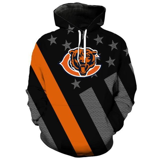 Chicago Bears Black With Multi Star 3D Pullover Hoodie