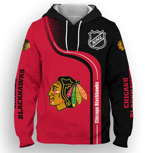 Chicago Blackhawks Half Color 3D Printed Pullover Hoodie