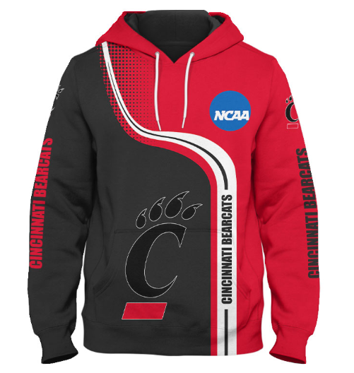 Cincinnati Bearcats Half Color 3D Printed Pullover Hoodie