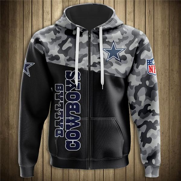 Dallas Cowboys Half Camo 3D Zipper Hoodie Jacket