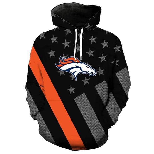 Denver Broncos Black With Multi Star 3D Pullover Hoodie