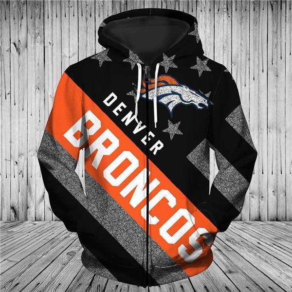 Denver Broncos Black With Multi Star 3D Zipper Hoodie Jacket