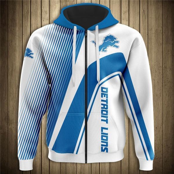 Detroit Lions Hooded Matching Stripe 3D Zipper Hoodie Jacket