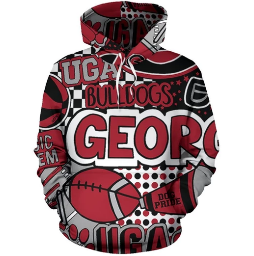 Georgia Bulldogs Stylized Pattern 3D Pullover Hoodie