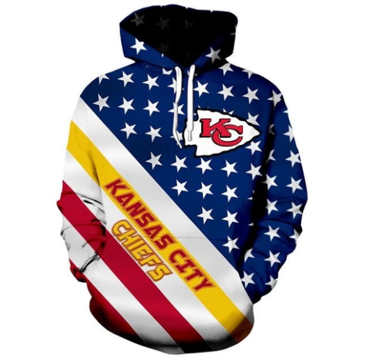 Kansas City Chiefs American Flag 3D Printed Pullover Hoodie