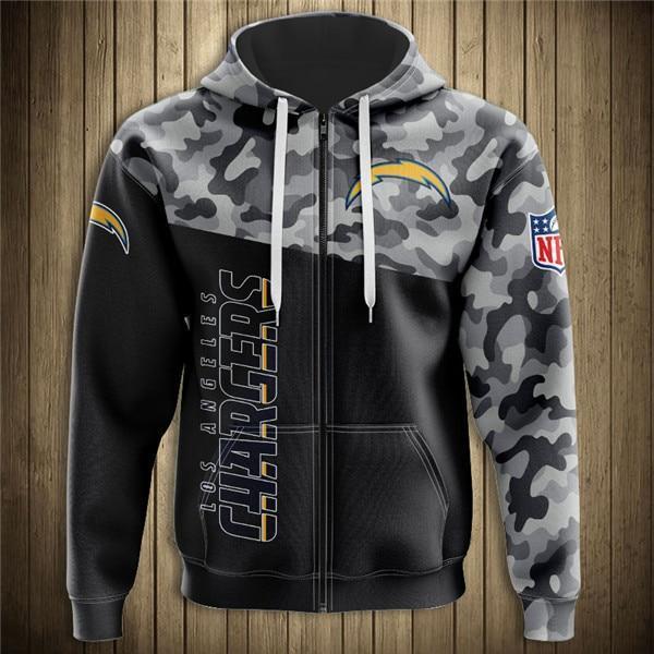 Los Angeles Chargers Half Camo 3D Zipper Hoodie Jacket