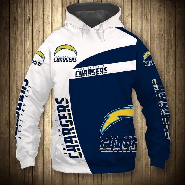 Los Angeles Chargers White Hood 3D Pullover Hoodie