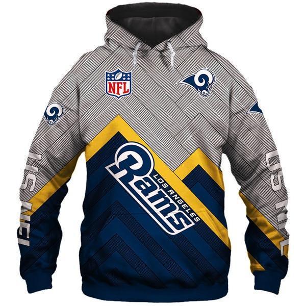 Los Angeles Rams 3D Logo Name Printed Pullover Hoodie