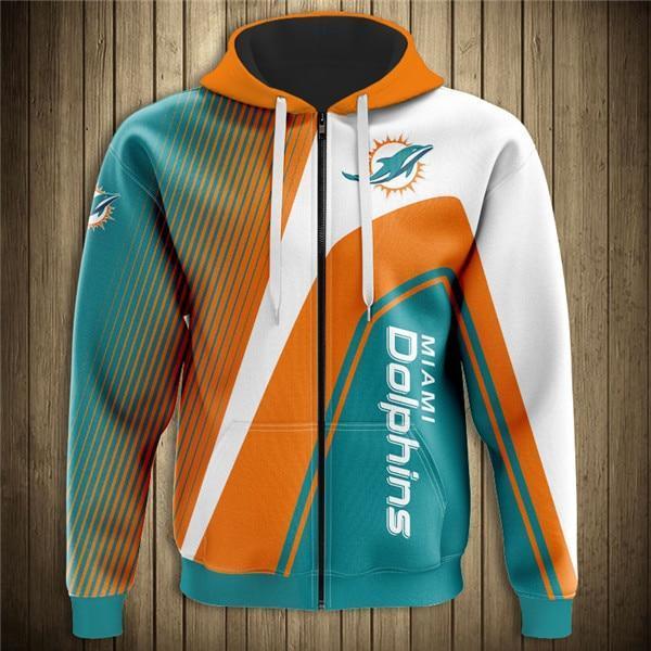 Miami Dolphins Hooded Matching Stripe 3D Zipper Hoodie Jacket