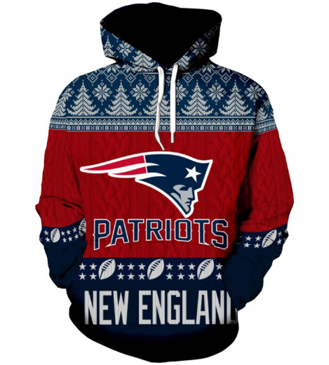 New England Patriots 3D Pattern Pullover Hoodie