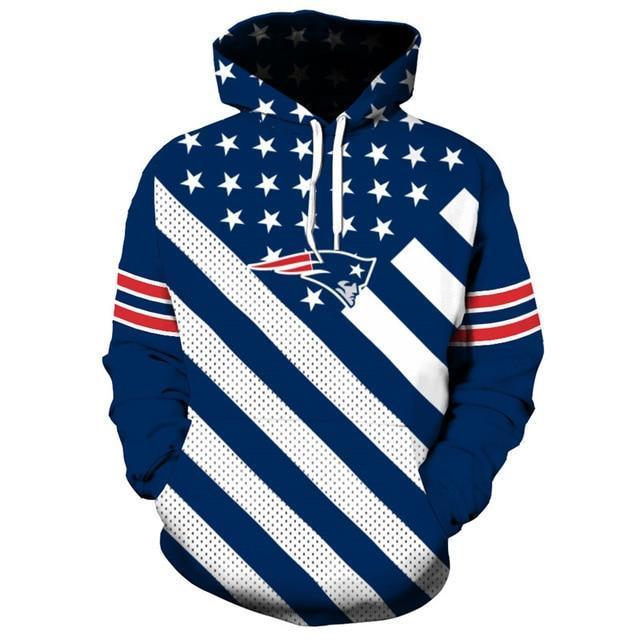 New England Patriots Blue With Multi Star 3D Pullover Hoodie