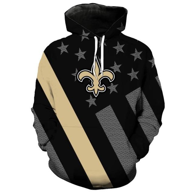 New Orleans Saints Black With Multi Star 3D Pullover Hoodie
