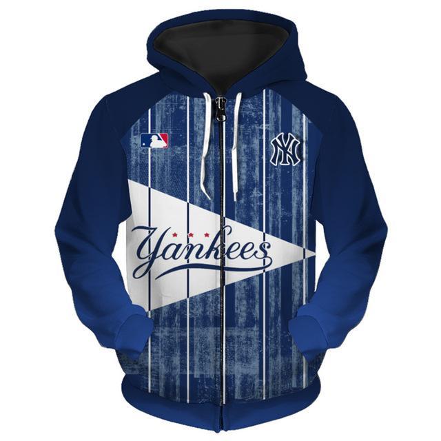 New York Yankees Logo With Short Name 3D Zipper Hoodie Jacket