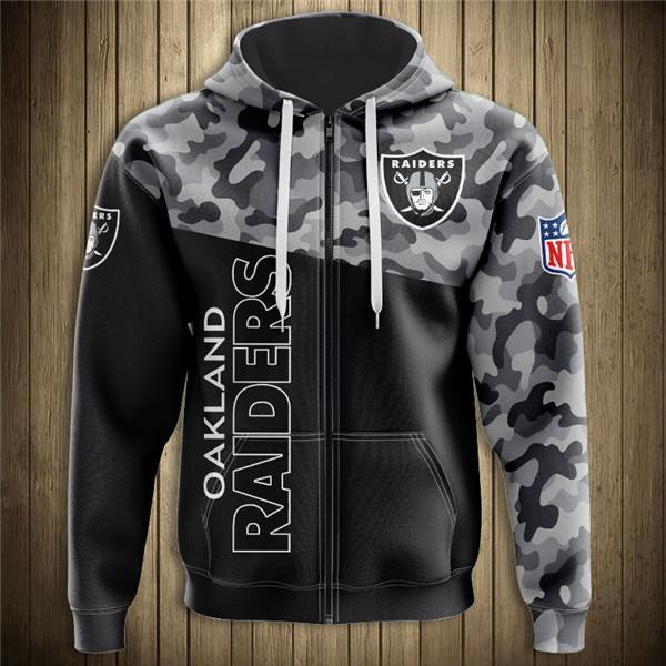 Oakland Raiders Half Camo 3D Zipper Hoodie Jacket