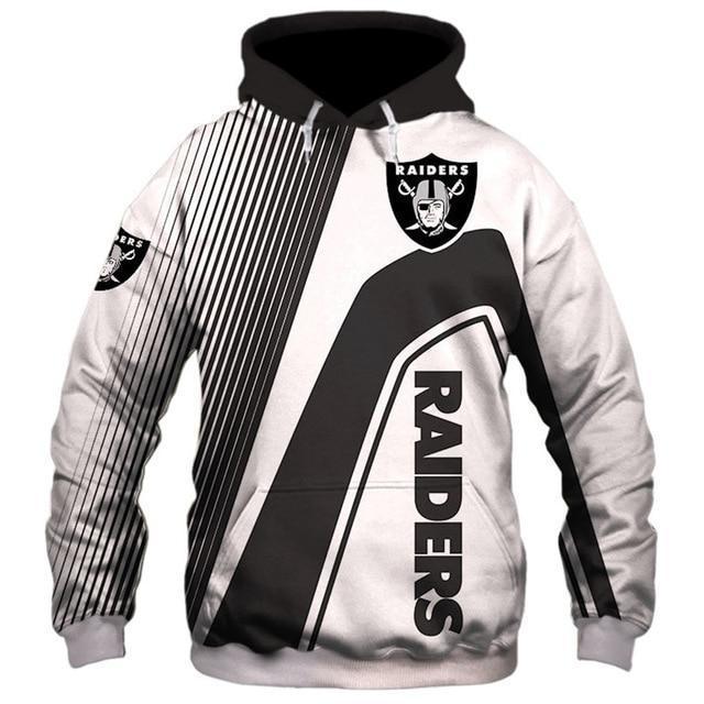 Oakland Raiders Hooded Matching Stripe 3D Pullover Hoodie