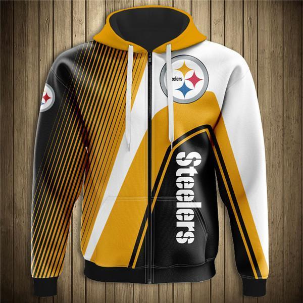 Pittsburgh Steelers Hooded Matching Stripe 3D Zipper Hoodie Jacket