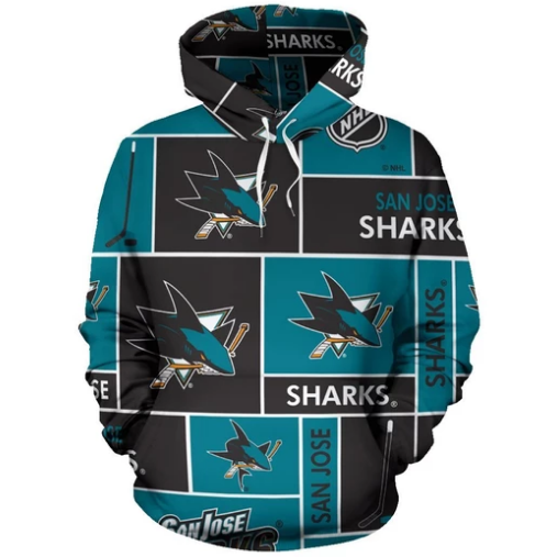 San Jose Sharks Square Pattern 3D Pullover Hoodie
